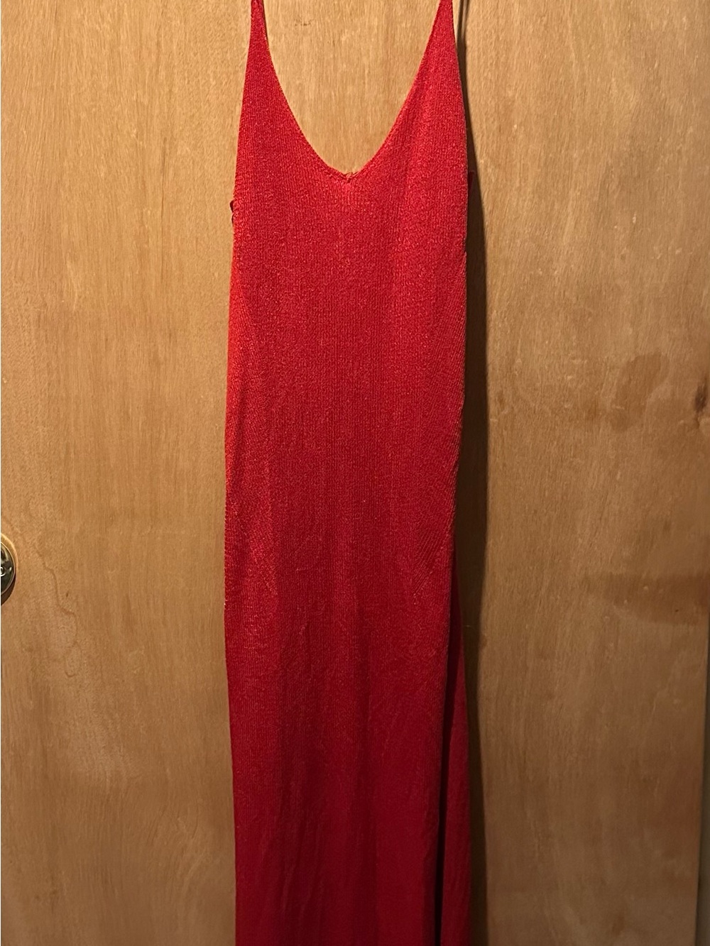 Zara Red Slip Maxi Dress with Deep V Neck